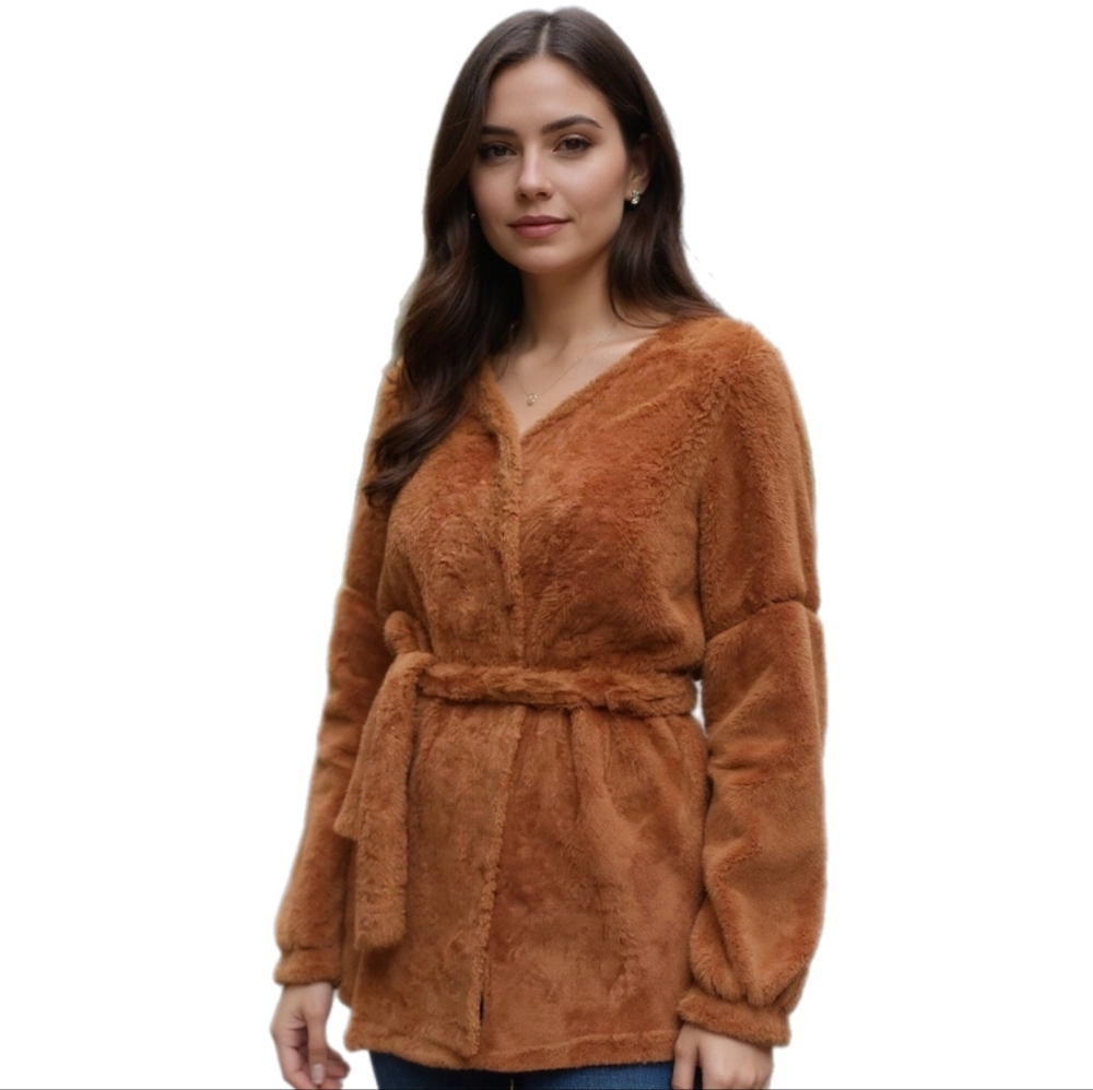 Front Tie Teddy Sweater - Picture 1 of 6
